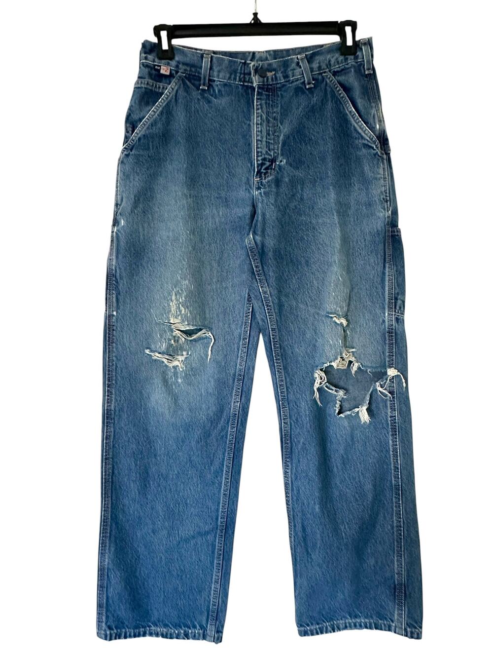 Carhartt Carpenter Jeans Men 32x32 Medium Wash Distressed Thrashed Baggy Y2K
